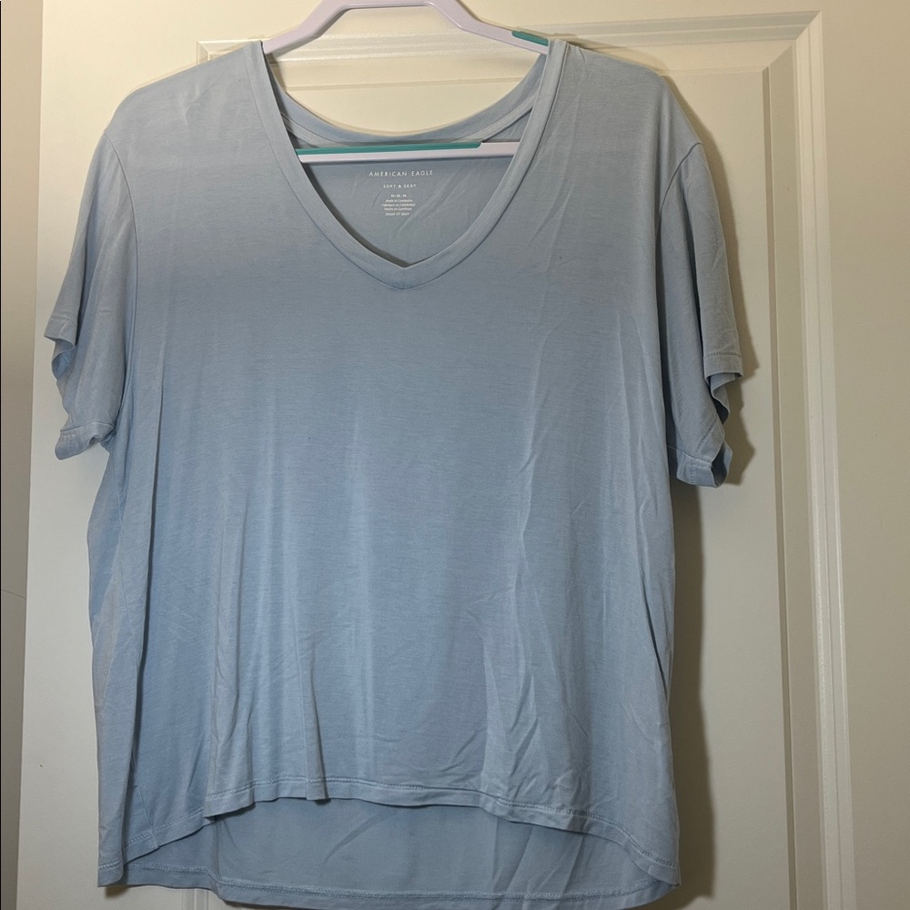 American Eagle Outfitters Soft & Sexy Blue V-Neck Tee